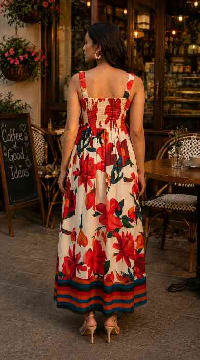 One Piece Dress for Women Long | Comfortable Maxi Stylish Frocks Rayon Dresses Back